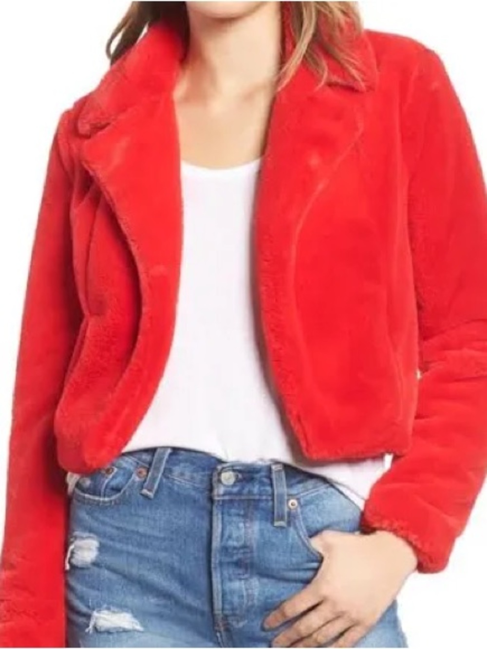 Blank NYC Red Fur Jacket